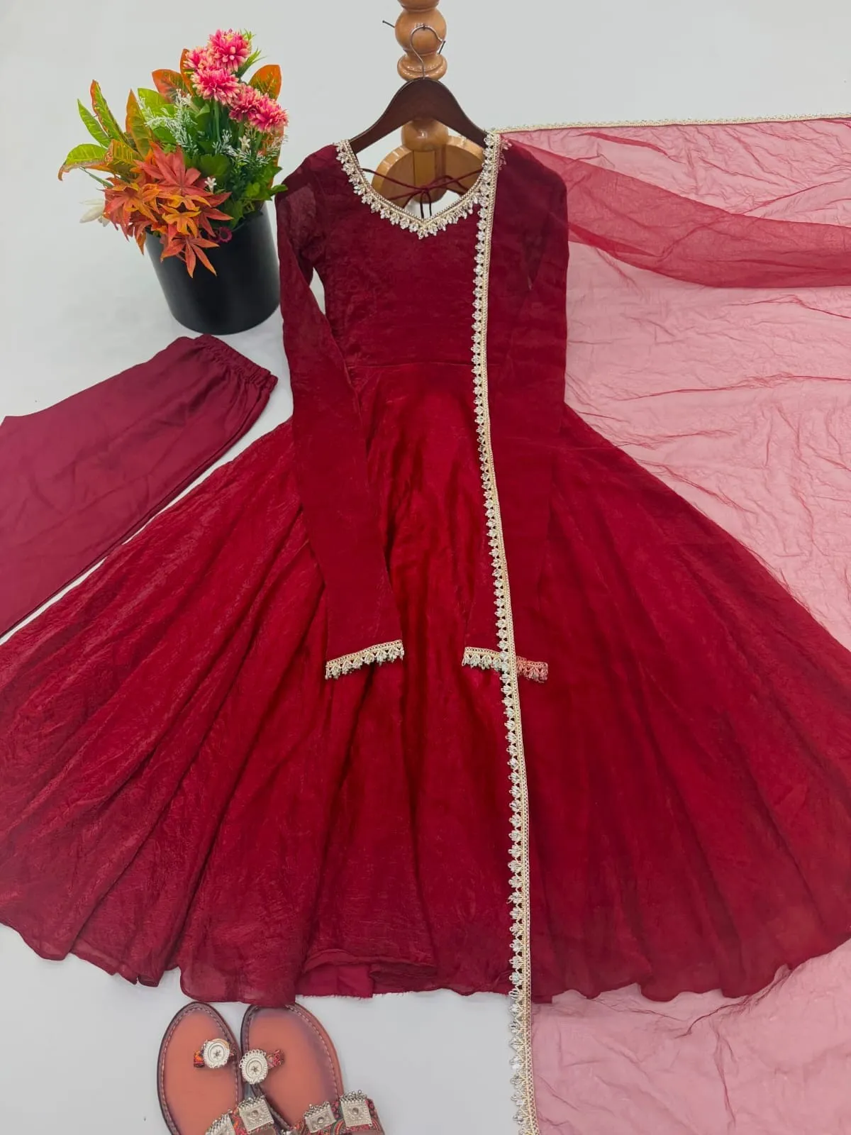 Doremon Crush Gown with Real Mirror Work Lace Border